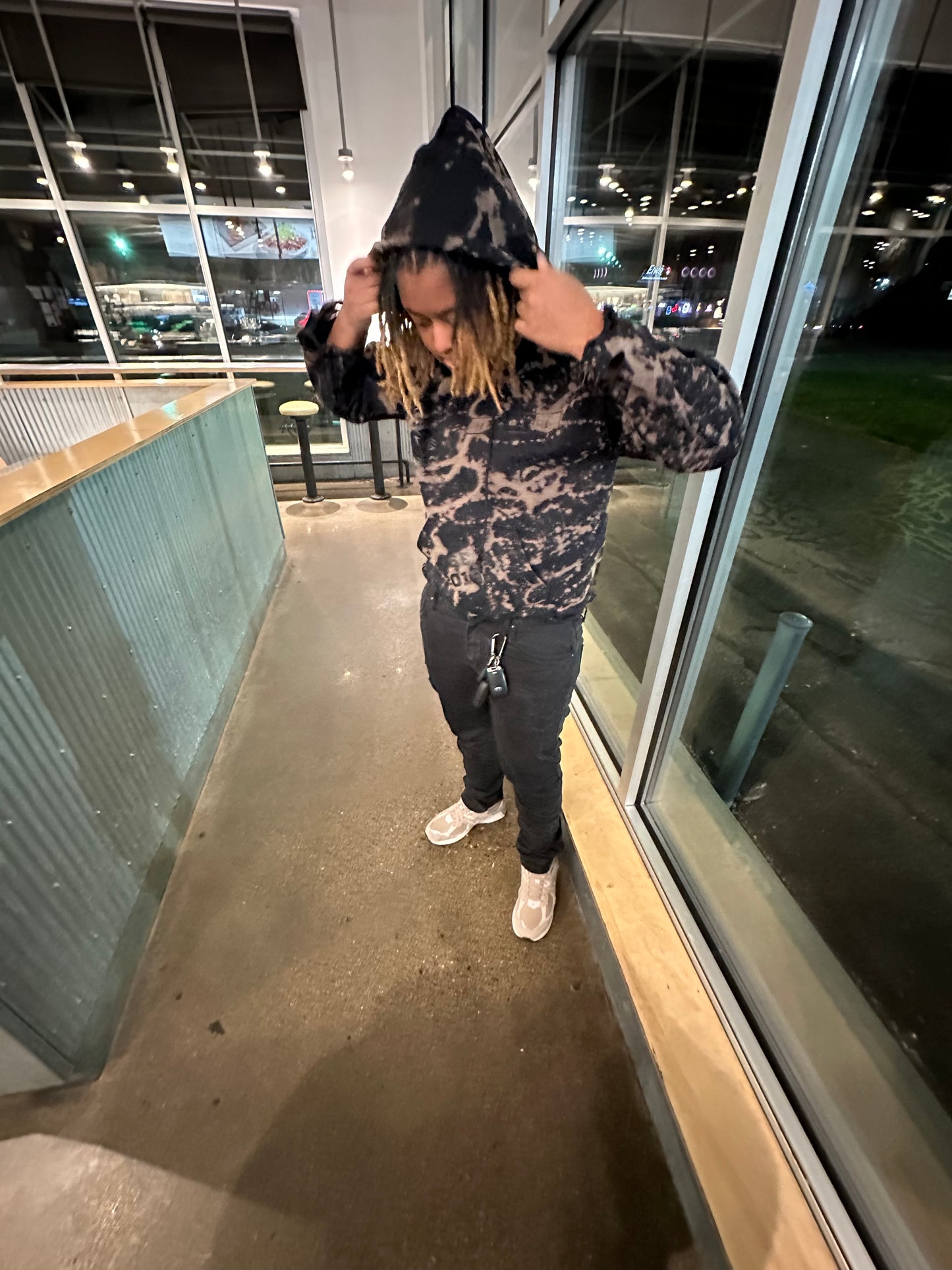 Reverse Dyed Black “Destroyed” Hoodie
